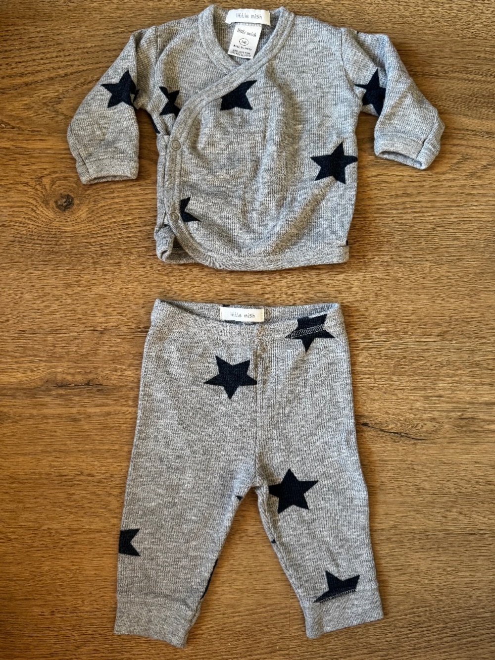 Little Mish Newborn Thermal Star Lounge Set Gray 2-Piece Outfit NB